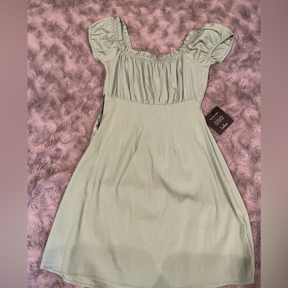 Lulus Wisteria Sage Green Embroidered Off-the-Shoulder Mini Dress - Picture 5 of 7